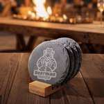 Personalised Set of 4 Engraved Logo Photo Slate Coaster with Bamboo Coaster Holder Office Decor Promotion Gift for Corporate Business Partner