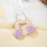 Personalized Cute Bunny Butt Tail Feet Wooden Tag with Engraved Name and White Ribbon Easter Basket Decor Party Gift for Kids