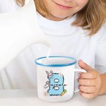 Personalisierte Cute Bunny Floral Initial 11 oz farbigen Rand Emaille-Becher mit Namen Ostern Familie Versammlung Party Geschenk für Kinder