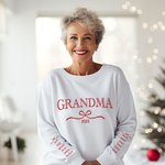 Personalised Multicolour Bow Grandma Soft Sweatshirt Hoodie with 1-12 Grandkids' Names Mother's Day Birthday Gift for Grandma Mom