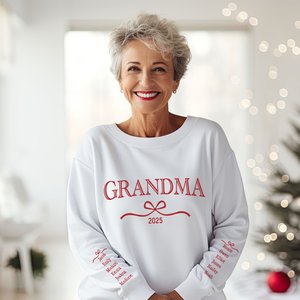 Personalised Multicolour Bow Grandma Soft Sweatshirt Hoodie with 1-12 Grandkids' Names Mother's Day Birthday Gift for Grandma Mom
