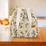 Personalised Embroidered Daisy Drawstring Lunch Bag with Engraved Name and Pockets Birthday Back to School Picnic Gift for Women Kids