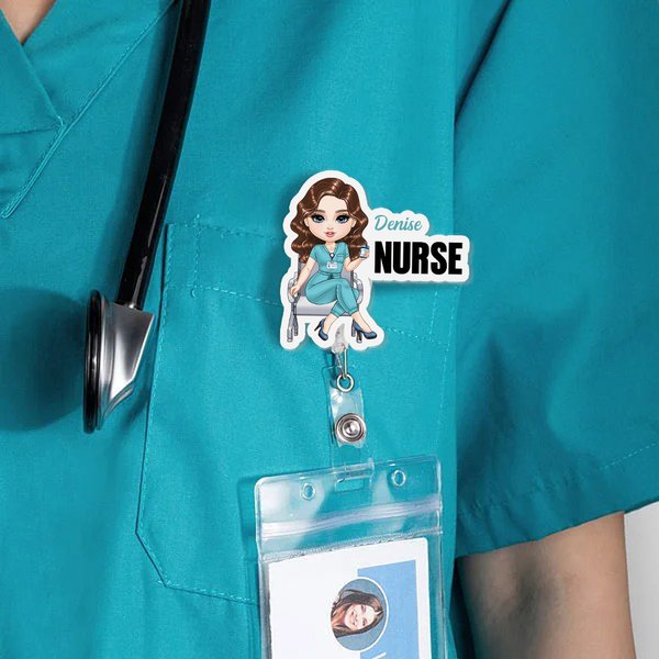 Personalisierte Cartoon Medical Character Acryl Badge Reel mit Namen und Job Titel Wertschätzung Krankenschwester Woche Geschenk für Arzt Krankenschwester medizinisches Personal