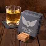 Personalised Set of 4 Engraved Logo Photo Slate Coaster with Bamboo Coaster Holder Office Decor Promotion Gift for Corporate Business Partner