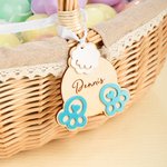 Personalized Cute Bunny Butt Tail Feet Wooden Tag with Engraved Name and White Ribbon Easter Basket Decor Party Gift for Kids