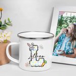 Personalisierte Cute Bunny Floral Initial 11 oz farbigen Rand Emaille-Becher mit Namen Ostern Familie Versammlung Party Geschenk für Kinder