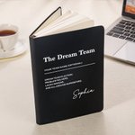 Personifierad Dream Team A5 anteckningsbok i PU-läder med namn och bokmärke Team Appreciation Tackgåva till anställda Kontorsarbetare