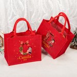 Personalisierte Cartoon-Figur Rote Jute Tasche mit Stechpalme-Schleife-Initiale und Namen Wiederverwendbare Tote Bag Weihnachten Geschenk für Familie
