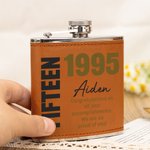 Personalised Blessing Message Portable 6 oz Leather Cover Hip Flask with Name and Age Birthday Wedding Gift for Men Liquor Lovers
