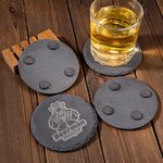Personalised Set of 4 Engraved Logo Photo Slate Coaster with Bamboo Coaster Holder Office Decor Promotion Gift for Corporate Business Partner