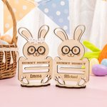 Gepersonaliseerd schattig konijntje houten geld houder met naam Paasmand Stuffers Home Decor Verjaardagscadeau voor jongens meisjes