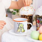 Personalisierte Cute Bunny Floral Initial 11 oz farbigen Rand Emaille-Becher mit Namen Ostern Familie Versammlung Party Geschenk für Kinder