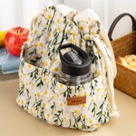 Personalised Embroidered Daisy Drawstring Lunch Bag with Engraved Name and Pockets Birthday Back to School Picnic Gift for Women Kids