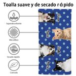 Toalla de playa de lunares con foto de mascota personalizada y nombre Superabsorbente Secado rápido Fiesta de vacaciones en la piscina Regalo de cumpl