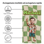 Asciugamano da spiaggia in microfibra ad asciugatura rapida con nome, personalizzato con foto a quadretti, regalo per la famiglia e gli amici.