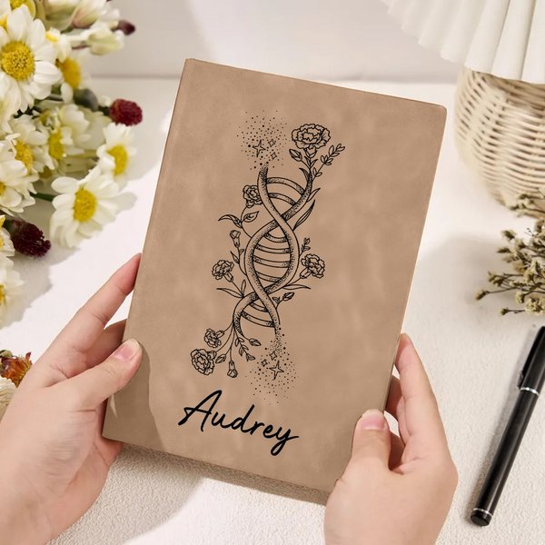 Taccuino in pelle PU personalizzato con nome DNA nascita fiore Laurea Regalo di compleanno per donne personale medico