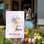 Personalized He is Risen Watercolor Cross 1-5 Birth Flowers Garden Flag with Text Yard Porch Decor Easter Holiday Religious Gift for Family Christian