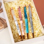 Personalisiertes Kugelschreiber-Set Doppelhelix-Geburtsblume-Design mit Glitter Namen Bürobedarf Geburtstag Geschenk für medizinisches Personal