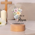 Veilleuse LED avec texte et socle en bois Décoration de la maison Cadeau de Pâques pour grand-mère maman enfants