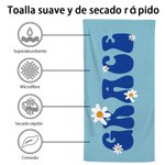 Toalla de playa personalizada súper absorbente de secado rápido en varios colores con margarita y nombre regalo de vacaciones fiesta para ella