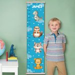 Personalized Stars Clouds Cute Zebra Tiger Forest Animals Hanging Growth Chart with Name Nursery Room Decor Birthday Christmas Gift for Boys Girls