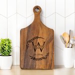 Personalized Engraved Wreath Monogram Design Wood Charcuterie Cutting Board with Handle Wedding Home Decor Gift for Couple Family