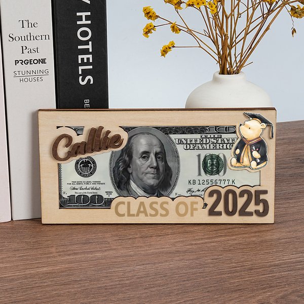 Personalised Classic Winnie the Pooh with Graduation Hat Wooden Money Holder with Name Graduation Gift for Class of 2025 Graduates