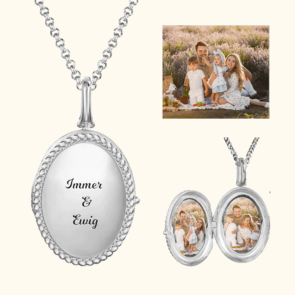 Personalisierte Ovale Medaillon-Halskette mit 2 Fotos und Text Gravur Muttertag Geburtstag Zeitloses Schmuck Geschenk für Damen