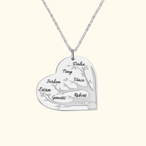 Collier avec Pendentif Arbre Généalogique Personnalisé avec Noms d'Enfants Cadeau Fête des Mères Anniversaire pour Maman Grand-mère