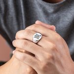 Bague chevalière blason familial personnalisée avec gravure signe héraldique - Cadeau d'anniversaire et fête des Pères pour famille et ami