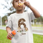 Gepersonaliseerd Cartoon Jungle Dieren Luipaard Nummer 100% Katoen Kid T-shirt Baby Bodysuit met Naam Verjaardag Kinderdag Cadeau voor Kinderen