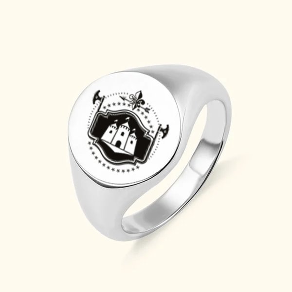 Personalisierter Wappen Emblem Ring mit Gravur Geburtstag Vatertag Abschluss Siegelring Geschenk für Herren Familie Freund Verein