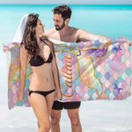 Personalized Cute Mermaid Quick Dry Oversized Beach Towel with Name Vacation Party Beach Party Accessories Summer Gift for Her