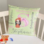 Personalized Cute Cartoon Baby Bow Initial Soft Throw Pillow Cover with Name Home Decor Baby Shower Gift for Newborn New Mom
