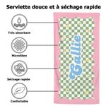 Serviette de plage à damier en microfibre à séchage rapide personnalisée avec nom Cadeau essentiel de voyage d'été pour les enfants