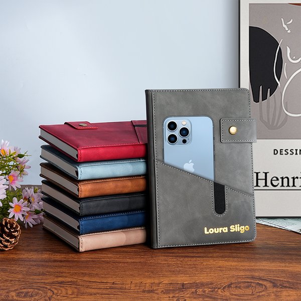 Cahier en Cuir A5 Personnalisé avec Nom en Feuilles Métalliques Dorées Pages Lignées et Fermeture Journal Quotidien Cadeau Anniversaire pour Amis