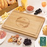 Personalized Engraved Monogram Name Initial Wreath FSC Bamboo Charcuterie Cutting Board with Juice Groove Ship from USA Housewarming Gift for Family