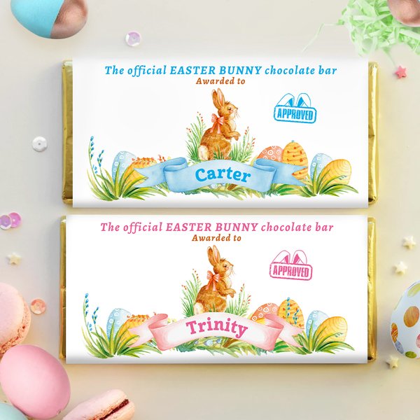 Personalizzato Cute Easter Bunny Egg Chocolate Bar Wrapper con nome Easter Decor Party Favor fai da te regalo per la famiglia