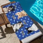 Personalized Pet Photo Polka Dots Beach Towel with Name Super Absorbent Quick Dry Vacation Pool Party Birthday Gift for Pet Lovers Owners