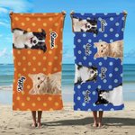 Personalized Pet Photo Polka Dots Beach Towel with Name Super Absorbent Quick Dry Vacation Pool Party Birthday Gift for Pet Lovers Owners
