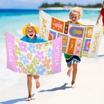 Personalized Summer Flowers Coconut Plaid Quick Drying Beach Towel with Name Travel Essential Birthday Gift for Kids Family Friends
