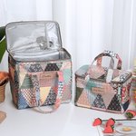 Personalized Old School Patchwork Insulated Lunch Bag with Engraved Name Portable Back to School Work Picnic Accessories Gift for Teachers Students