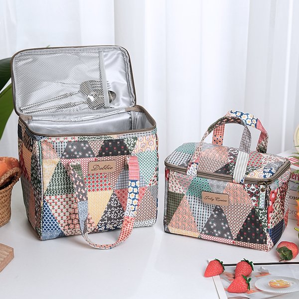 Personalized Old School Patchwork Insulated Lunch Bag with Engraved Name Portable Back to School Work Picnic Accessories Gift for Teachers Students