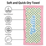 Personalized Quick Dry Microfiber Checkerboard Daisies Beach Towel with Name Summer Travel Essential Gift for Kids