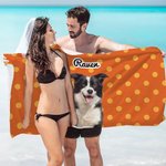 Personalized Pet Photo Polka Dots Beach Towel with Name Super Absorbent Quick Dry Vacation Pool Party Birthday Gift for Pet Lovers Owners