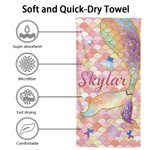Personalized Cute Mermaid Quick Dry Oversized Beach Towel with Name Vacation Party Beach Party Accessories Summer Gift for Her