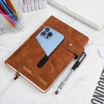 Libreta de cuero A5 personalizada con nombre en papel metalizado dorado, páginas rayadas y cierre Diario Graduación Cumpleaños Regalo para la familia Amigos