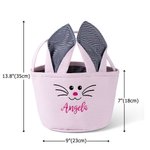 Personalized Cute Rabbit Plaid Bunny Ears Striped Bucket Bag Basket with Embroidered Name Easter Egg Hunt Supplies Birthday Party Gift for Kids