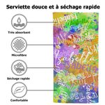 Serviette de plage personnalisée en microfibre à séchage rapide pour les vacances, les voyages et les anniversaires.