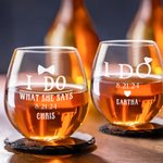 Personalized I DO Whiskey Glasses with Engraved Name and Date Set of 2 Wedding Anniversary Gift for Couple